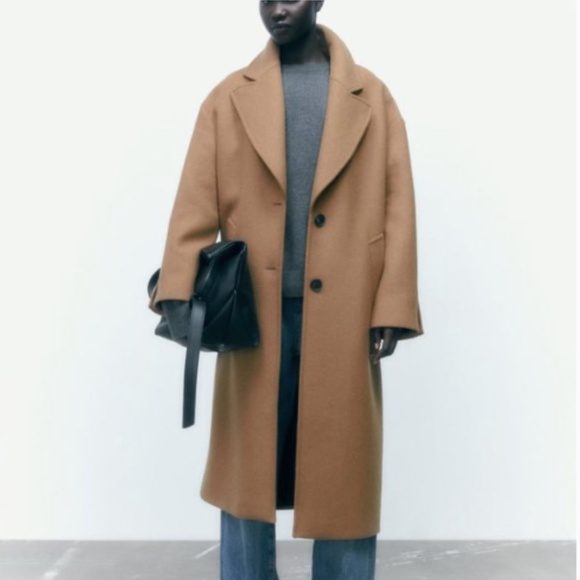 Zara Tan Wool Blend Oversized Coat M - Picture 16 of 16
